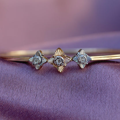 Natural Diamond Bangle Bracelet, 14K Yellow Gold Cuff Bracelet, Elegant Gold Diamond Bracelet, Real Diamond Bracelet, Birthday Gift for Her