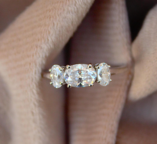 Oval Cut Moissanite Engagement Ring, 925 Sterling Silver Handmade Ring, Lightweight Prong Set Ring, Three Stone Ring, Perfect Gift for Women