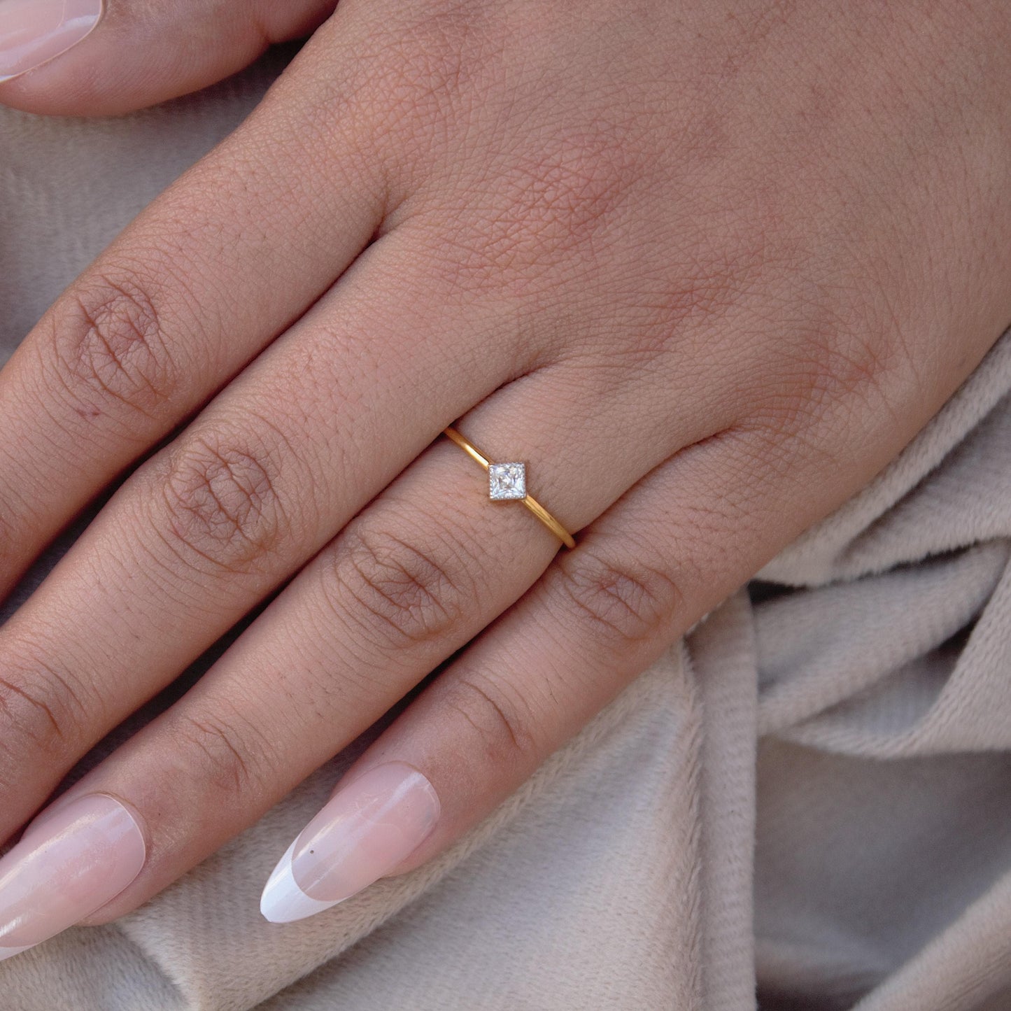 18K Solid Gold Minimalist Ring, 1 Gram Moissanite Ring, Dainty Moissanite Gold Ring, Princess Cut Single Stone Ring For Daughter