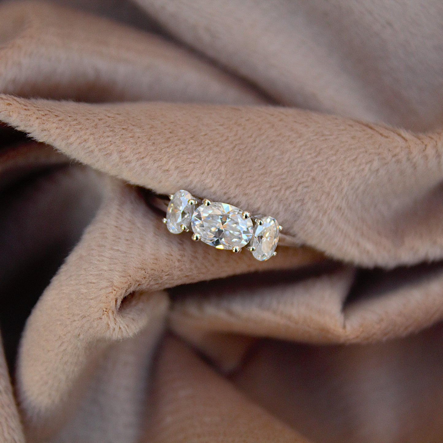 Oval Cut Moissanite Engagement Ring, 925 Sterling Silver Handmade Ring, Lightweight Prong Set Ring, Three Stone Ring, Perfect Gift for Women