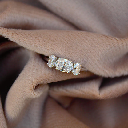 Oval Cut Moissanite Engagement Ring, 925 Sterling Silver Handmade Ring, Lightweight Prong Set Ring, Three Stone Ring, Perfect Gift for Women