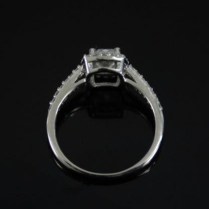 Emerald Cut and Round Cut Stone Wedding Ring, Silver Moissanite Ring, 925Sterling Silver Ring for Women, Statement Bridal Moissanite Jewelry