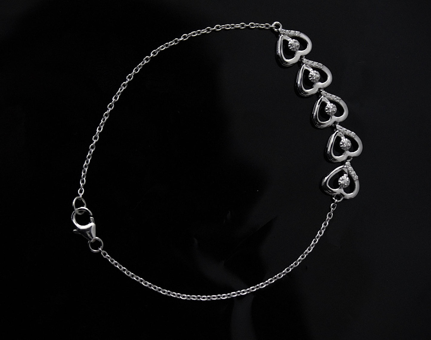 Heart Shape Moissanite Bracelet, 925 Sterling Silver Bracelet for Her, Link Chain Silver Heart Bracelet, Perfect Gift for Valentines Day