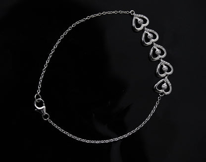 Heart Shape Moissanite Bracelet, 925 Sterling Silver Bracelet for Her, Link Chain Silver Heart Bracelet, Perfect Gift for Valentines Day