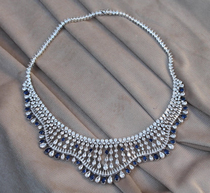 Cubic Zirconia Silver Jewelry Set, Choker Necklace with Earring-Ring-Bracelet, Designer 925Sterling  Jewelry Set Perfect Valentines Day Gift