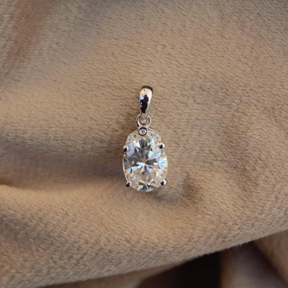 Oval Moissanite Silver Pendant, Solitaire White Stone Pendant, 925 Sterling Silver Sparkling Pendant, Classic Silver Pendant Jewelry for Her