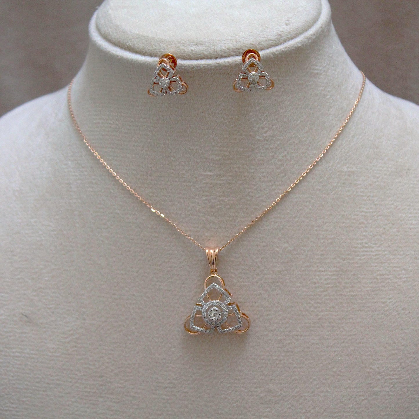 Rose Gold Diamond Jewelry Set, 18k Gold IGI Certified Diamond Pendant Earrings Set, Chain Pendant Necklace with Stud Earrings, Diamond Gift