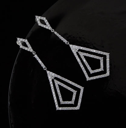 Stud Dangle Moissanite Earrings for Women, 925 Sterling Silver Long Earrings, Round Stone Earrings, White Moissanite Wedding Bridal Jewelry