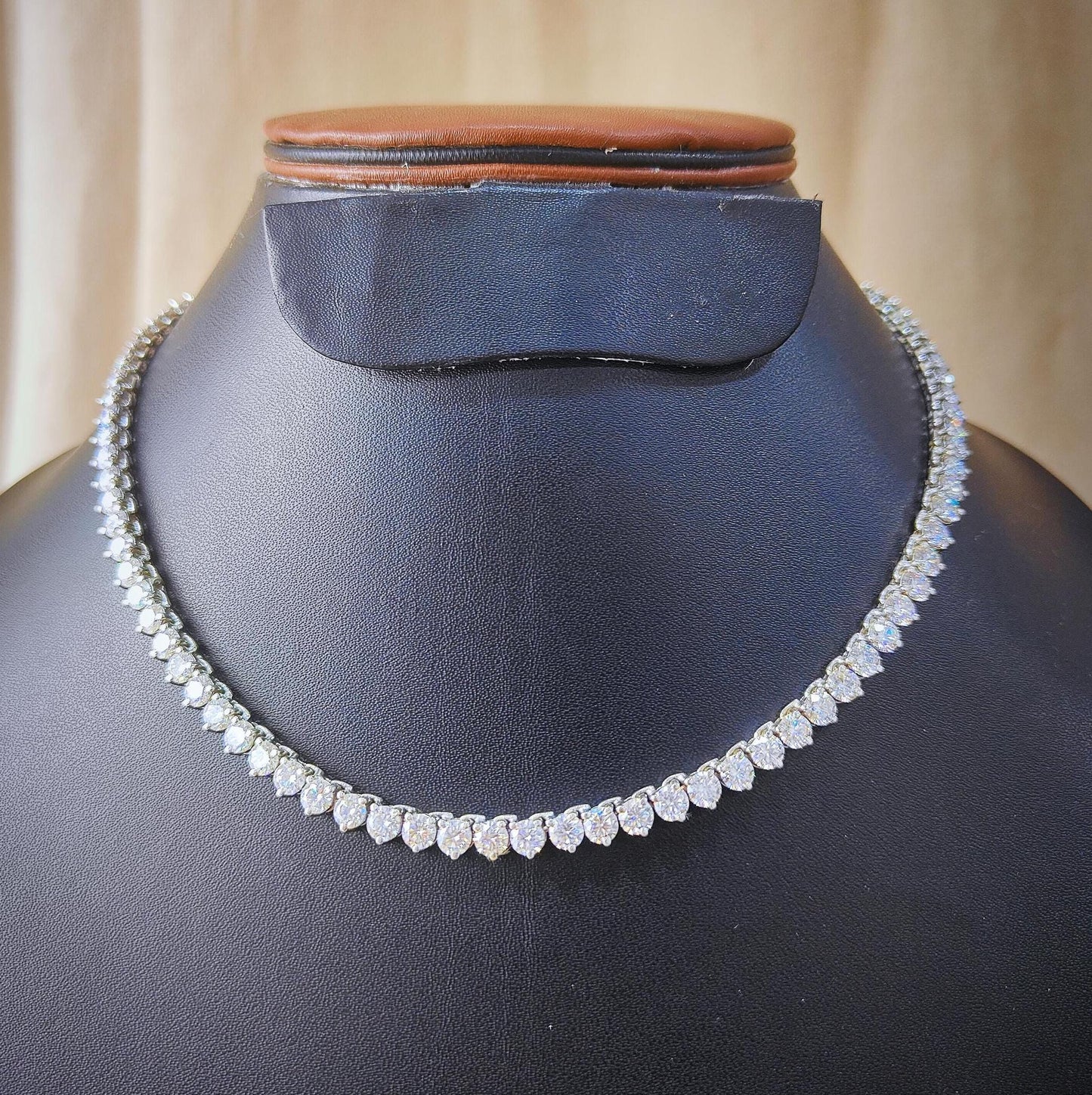 Moissanite Three Prong Tennis Necklace, 925 Sterling Silver Handmade Necklace, 4mm Moissanite Silver Chain, Perfect Anniversary Gift for Her