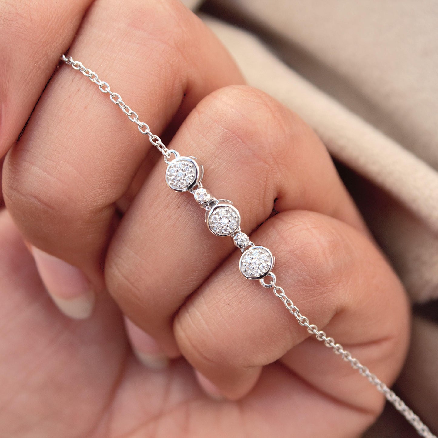 Moissanite Link Chain Bracelet in 925 Sterling Silver, Adjustable Bracelet For Girls, Silver Dainty Bracelet, Graduation Gift for Daughter
