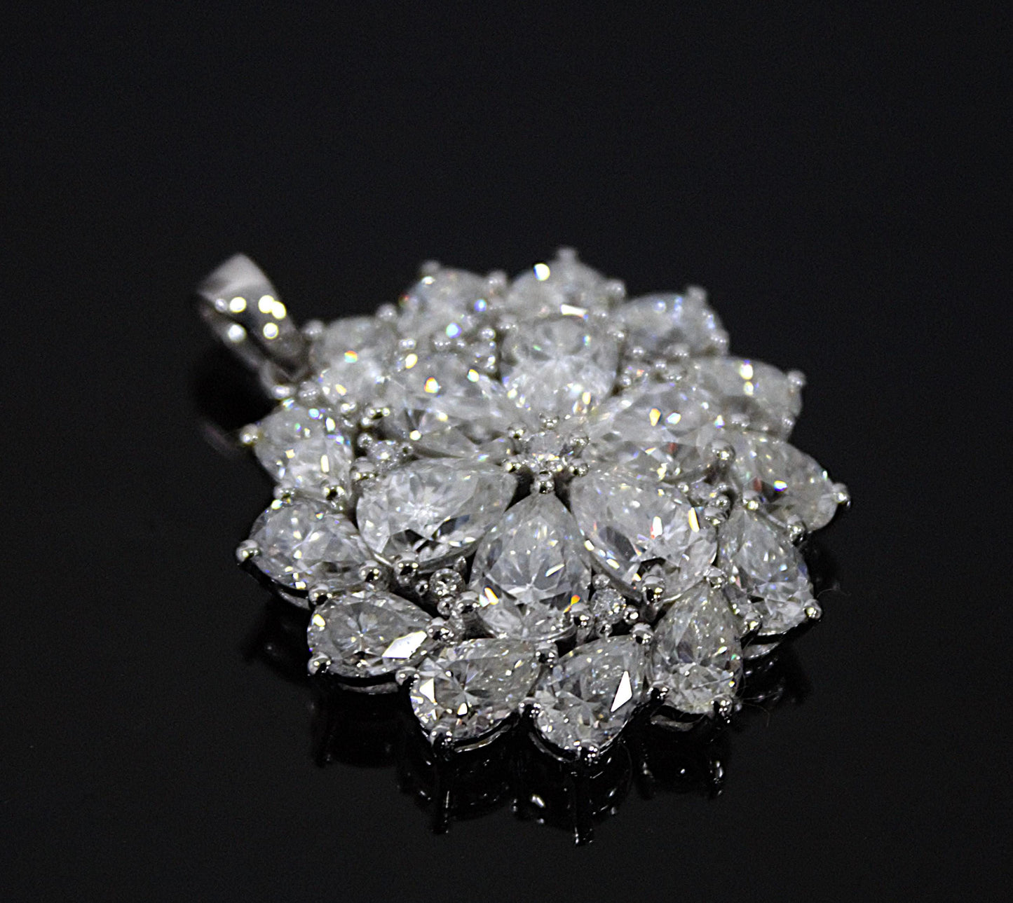 White Moissanite 925 Sterling Silver Pendant, Statement Silver Jewelry for Women, Floral Design Pendant, Pear Shape Pendant, Wedding Jewelry
