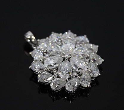 White Moissanite 925 Sterling Silver Pendant, Statement Silver Jewelry for Women, Floral Design Pendant, Pear Shape Pendant, Wedding Jewelry