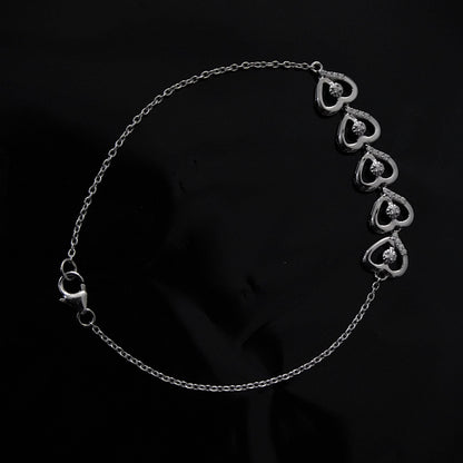 Heart Shape Moissanite Bracelet, 925 Sterling Silver Bracelet for Her, Link Chain Silver Heart Bracelet, Perfect Gift for Valentines Day