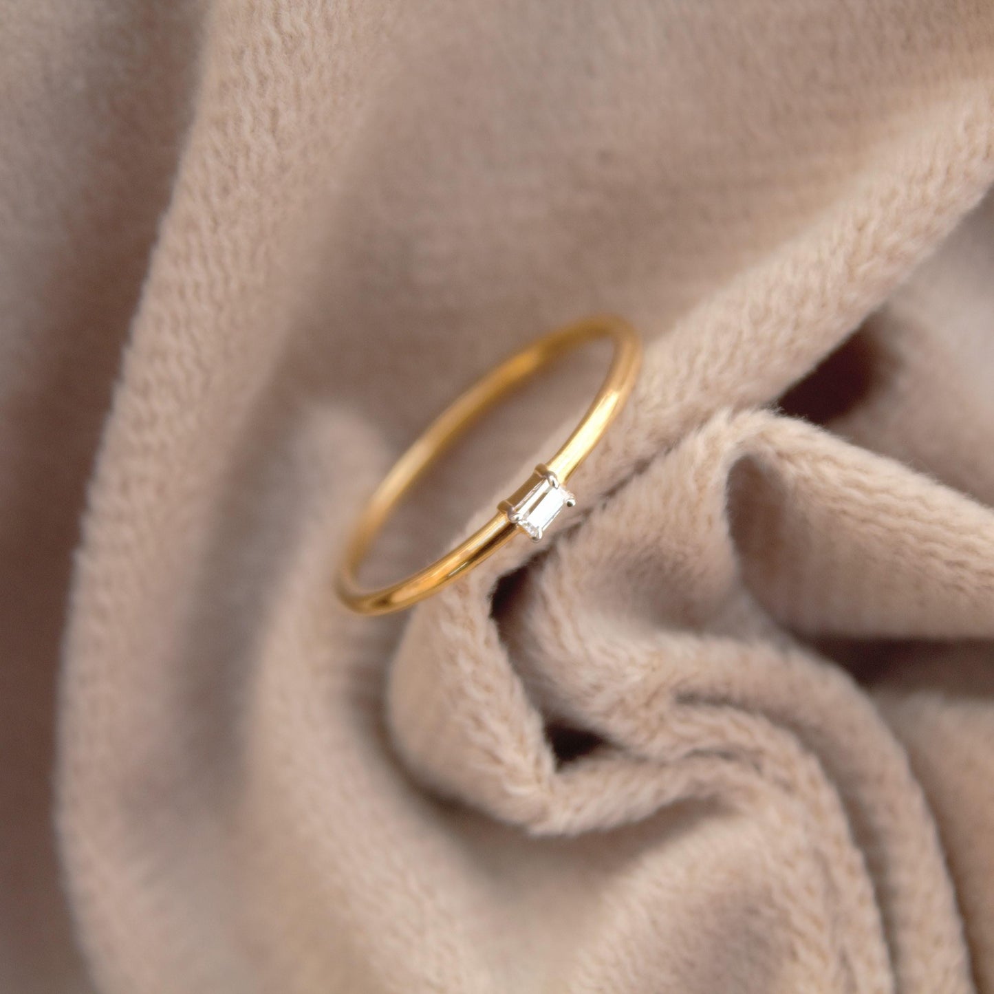 US 6 Ring, 1 Gram Single Stone Ring, Baguette Cut Moissanite Ring For Her, 18K Solid Gold Jewelry, Thin Gold Ring, Propose Ring for Her