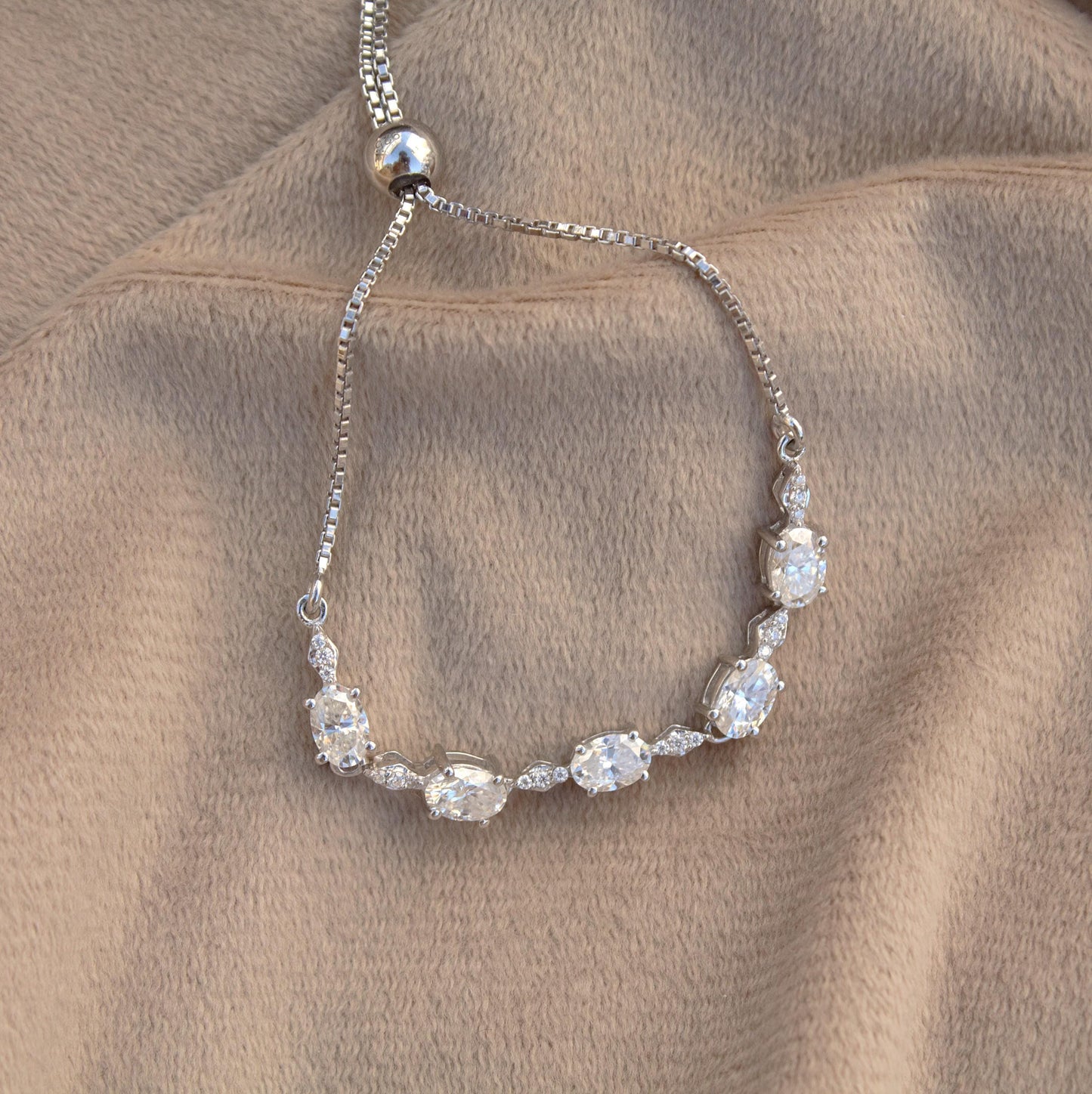 Solid 925 Sterling Silver Moissanite Bracelet, Adjustable Chain Bracelet for Women, Handmade Silver Moissanite Jewelry, Mothers Day Gift