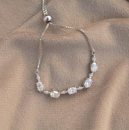 Solid 925 Sterling Silver Moissanite Bracelet, Adjustable Chain Bracelet for Women, Handmade Silver Moissanite Jewelry, Mothers Day Gift