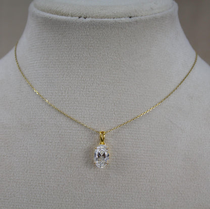 D Color Oval Moissanite Necklace in Gold,  VVS1 Clarity Elegant Daily Jewelry, Oval Cut Minimalist Moissanite Gold Necklace in 18k Gold