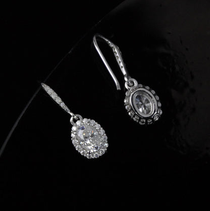 White Moissanite Dangle Earrings in 925 Sterling Silver, Oval Cut Stone Earrings for Her, Statement Jewelry, Perfect for Valentines Day Gift