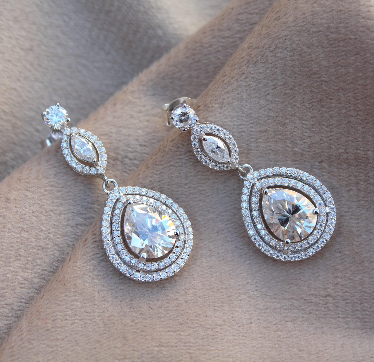 Round And Pear Dangle Earrings, Beautiful Moissanite Sterling Silver Earrings With 925 Stamped, Perfect Anniversary Gift For Wife