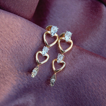 0.07 Carat Natural Diamonds Earrings, Real Diamond Solid Gold Jewelry, Heart Shape Dangle Earrings, 14K Gold With IGI Certified Jewelry