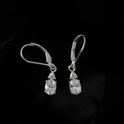 Oval and Trillion Cut Moissanite Earrings, 925 Sterling Silver Lever Back Earrings, Vintage Style Minimalist Earrings, White Stone Earrings