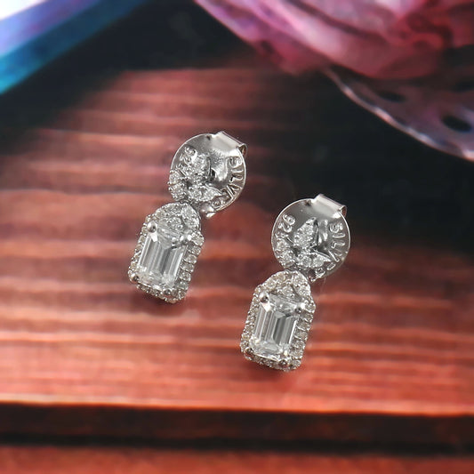 10K White Gold Earrings, Moissanite Earrings, Stud Dangle Earrings, Handmade Designer Jewelry, Push Back Earrings, Gift for Bridesmaids