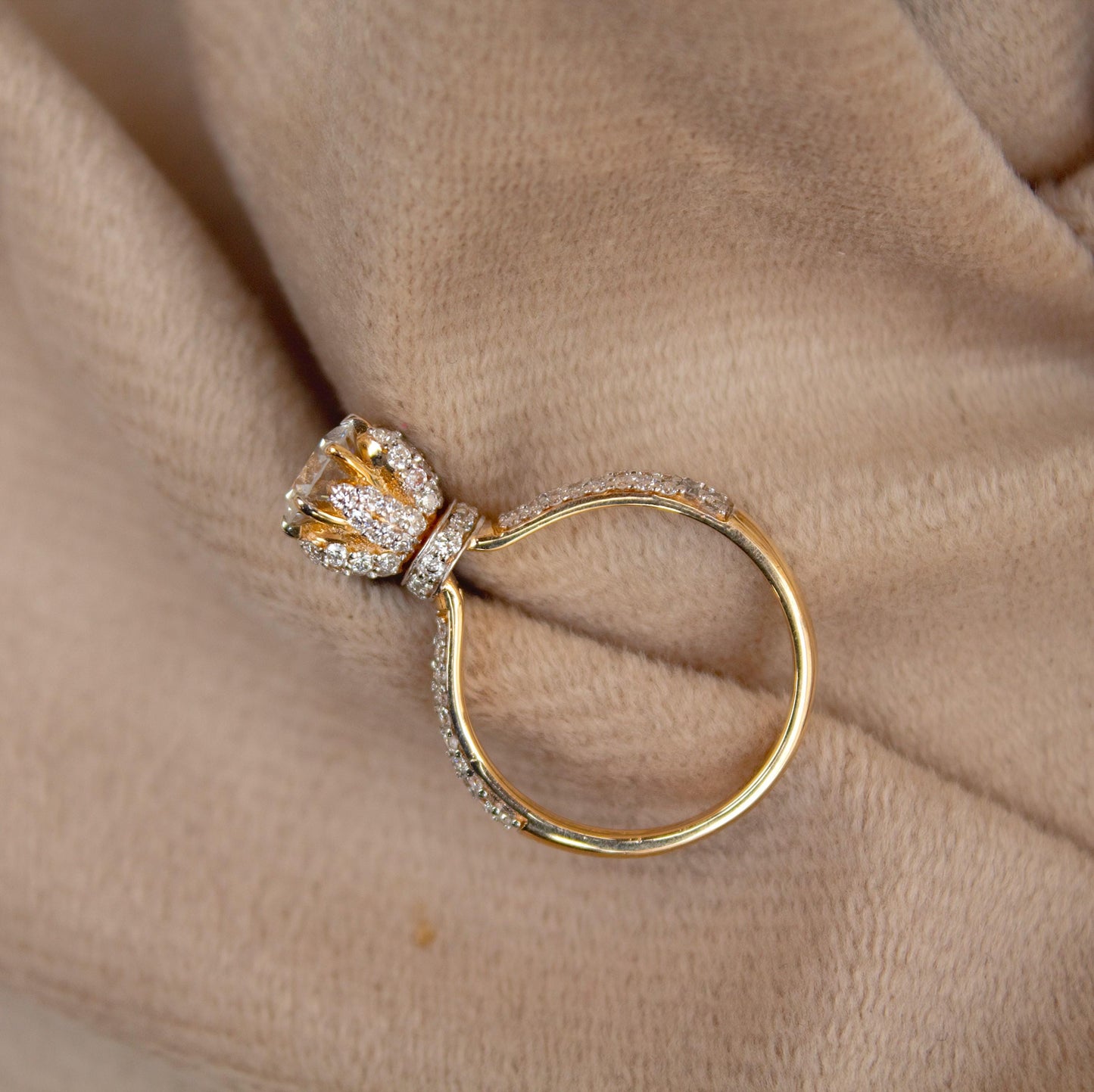 14k Solid Yellow Gold Ring, Lab Grown Diamond Ring For Gift, Designer Halo Ring For Anniversary Gift, Perfect Diamond Ring For New Year Gift