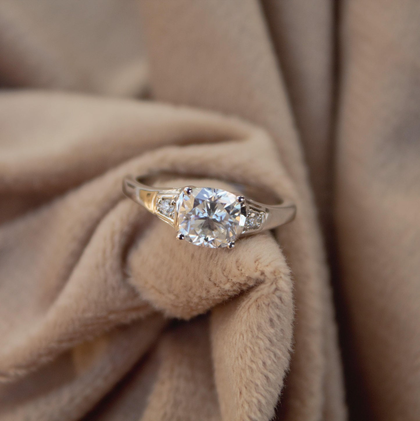 White Moissanite Cushion Cut Ring, Prong Set Ring for Her, 925 Sterling Silver Minimalist Ring, Handmade Ring for Men and Women, Dainty Ring