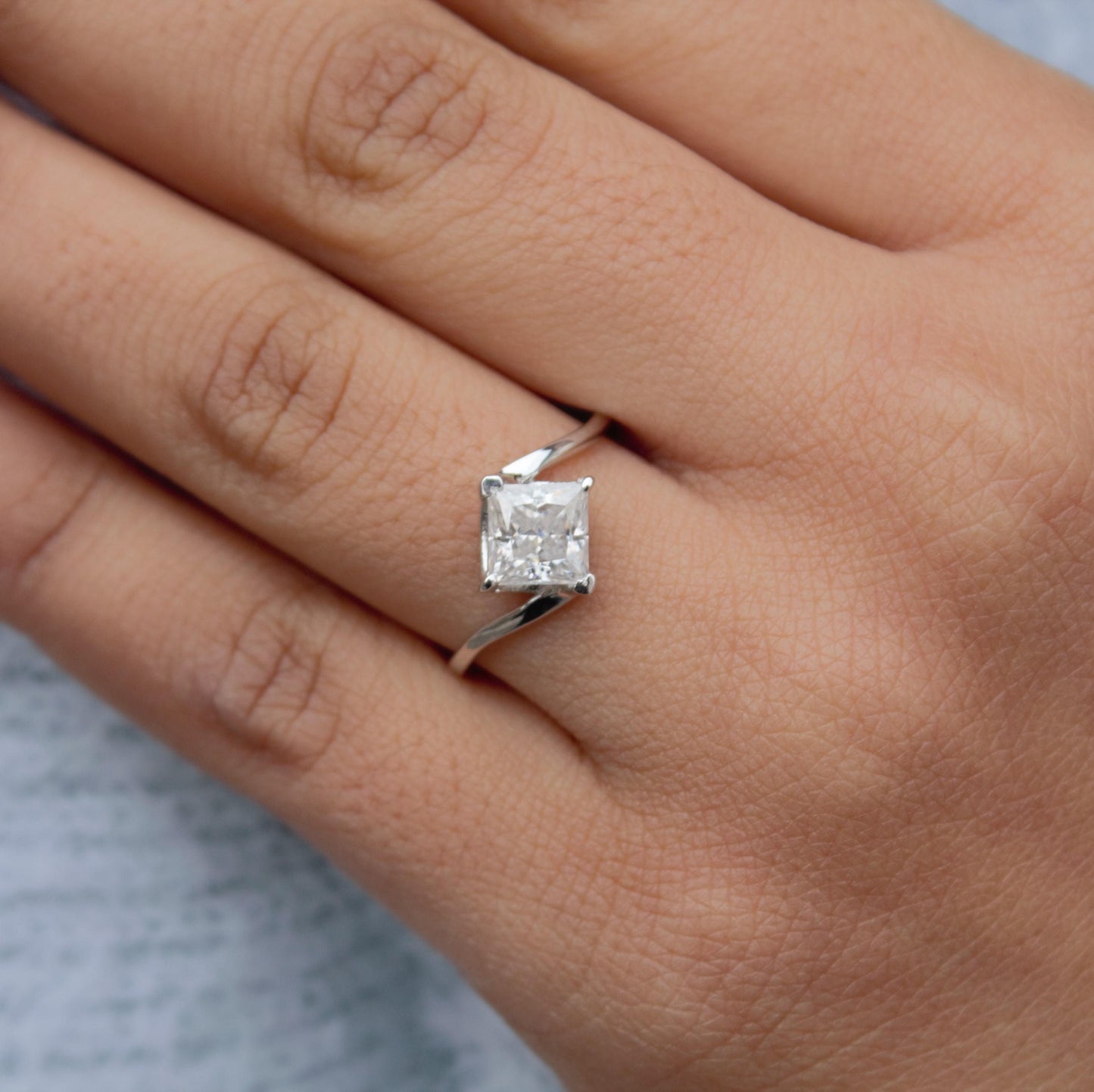 Princess Cut Moissanite White Stone Ring, 925Sterling Silver Ring, Handmade Jewelry, Square Shape Moissanite Ring, Colorless Moissanite Ring