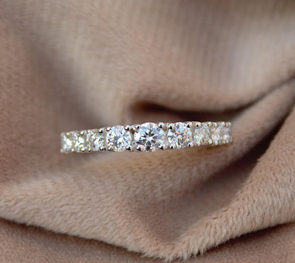 Half Eternity Ring Band in 925 Sterling Silver, Colorless Moissanite Ring, Round Cut Stone Ring for Women, Wedding/Engagement Eternity Band