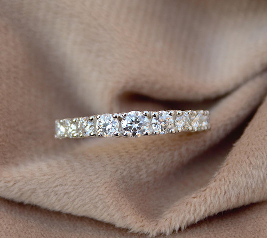 Half Eternity Ring Band in 925 Sterling Silver, Colorless Moissanite Ring, Round Cut Stone Ring for Women, Wedding/Engagement Eternity Band