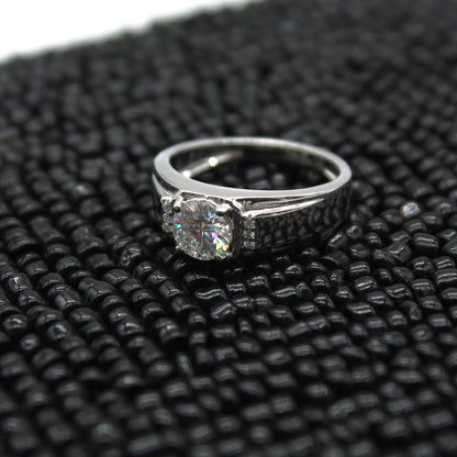 Men's Moissanite Silver Ring, 925 Sterling Silver Ring, VVS Moissanite Engagement Ring, Round Cut Ring, Perfect Anniversary Gift For Him