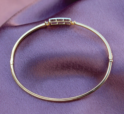 14K Solid Gold Cuff Bracelet, Natural Diamond With Enamel Bracelet, H - I Color S - I Clarity Real Diamond Bracelet, Gift For Special One