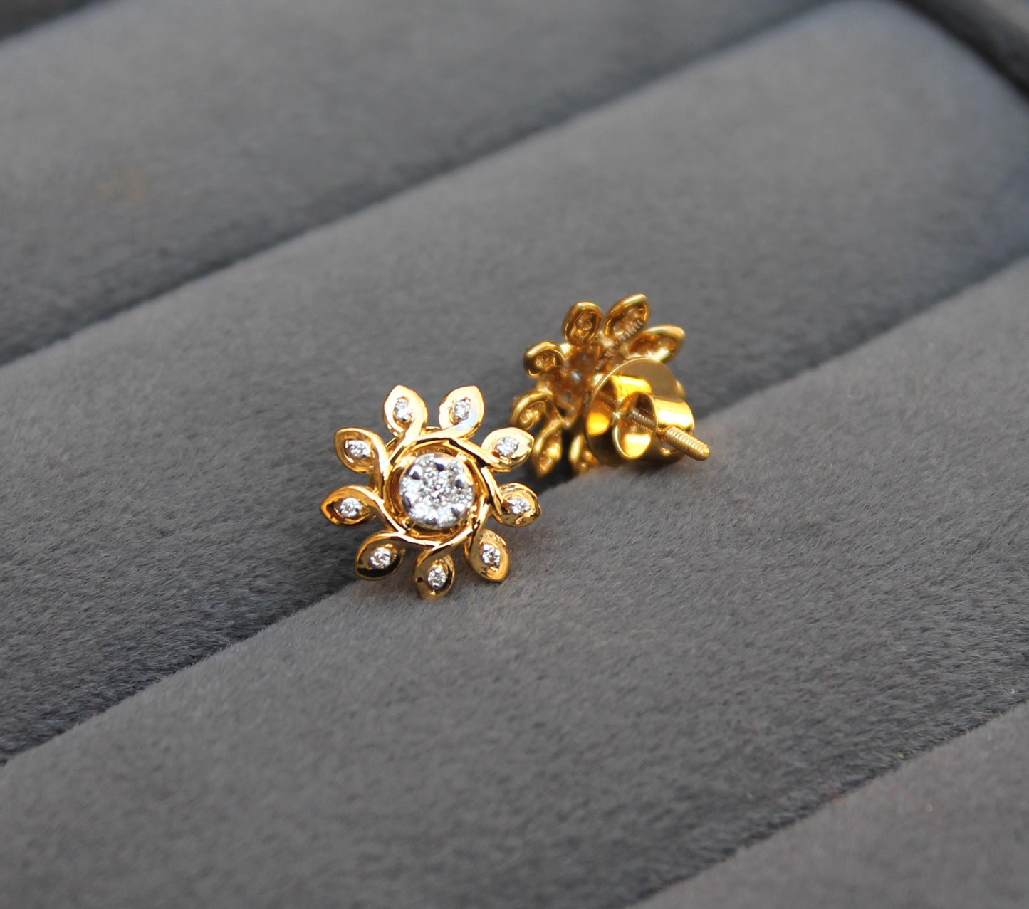 18K Solid Yellow Gold Real Diamond Jewelry Set, IGI Certified Diamond Necklace and Earrings, Floral Design Jewelry for Women, Ready to Ship