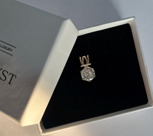 Portuguese Cut Simulated Diamond Pendant, Solitaire Pendant, Minimalist Pendant, Round Shape Pendant, Dainty Gold Pendant for Bridesmaids