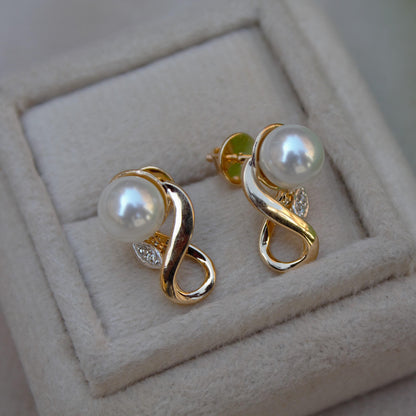 Natural Diamond With Pearl Stud Earring, Certified Real Diamond 18K Gold Jewelry, Screw Back Earring for Women, Beautiful Luxuries Earrings