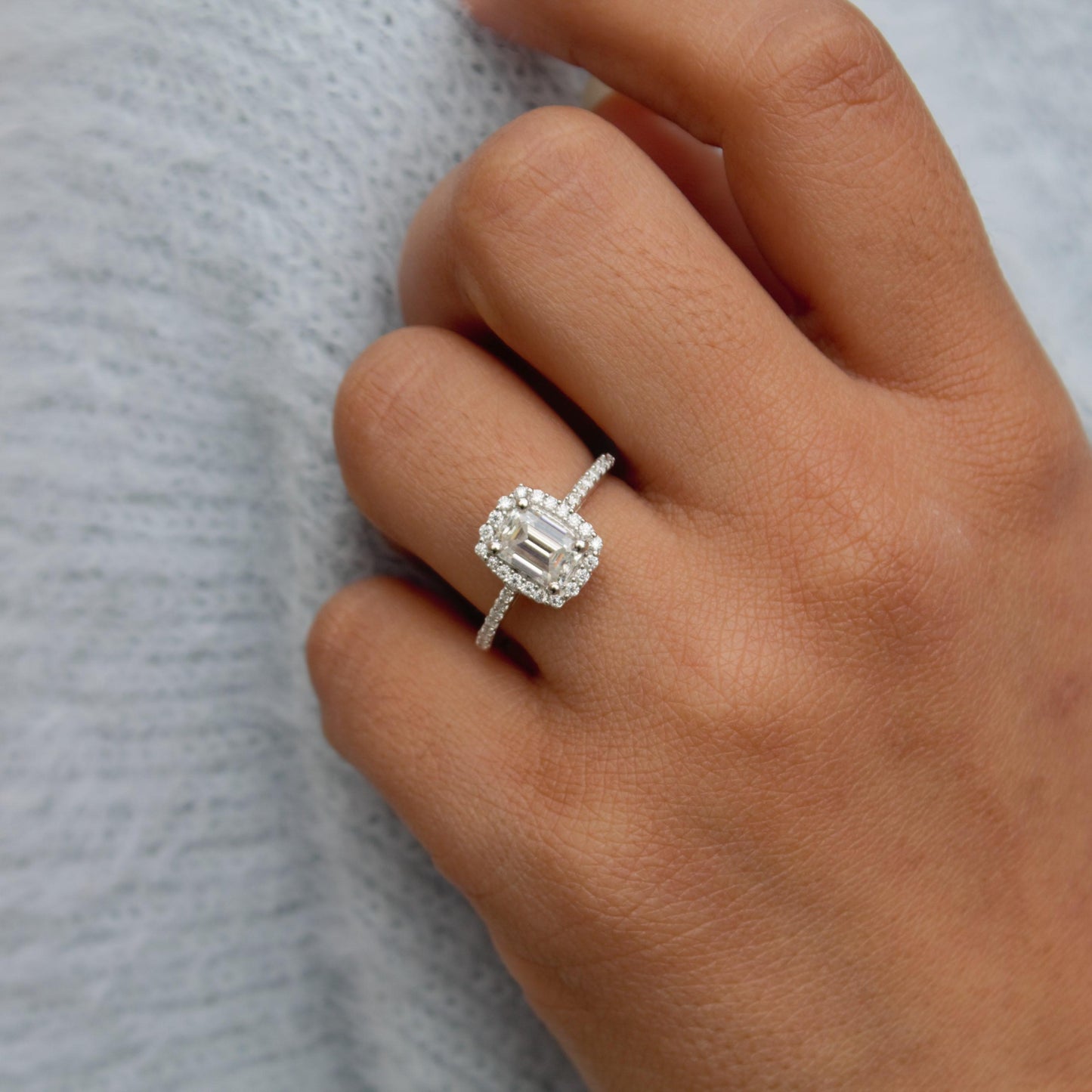 Emerald Cut and Round Cut Stone Wedding Ring, Silver Moissanite Ring, 925Sterling Silver Ring for Women, Statement Bridal Moissanite Jewelry