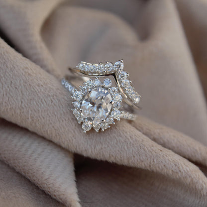 Moissanite Engagement Chevron Ring,925Sterling Silver Stackable Ring, Vintage Bridal Jewelry Set, Silver Stacking Ring, Art Deco Curved Ring