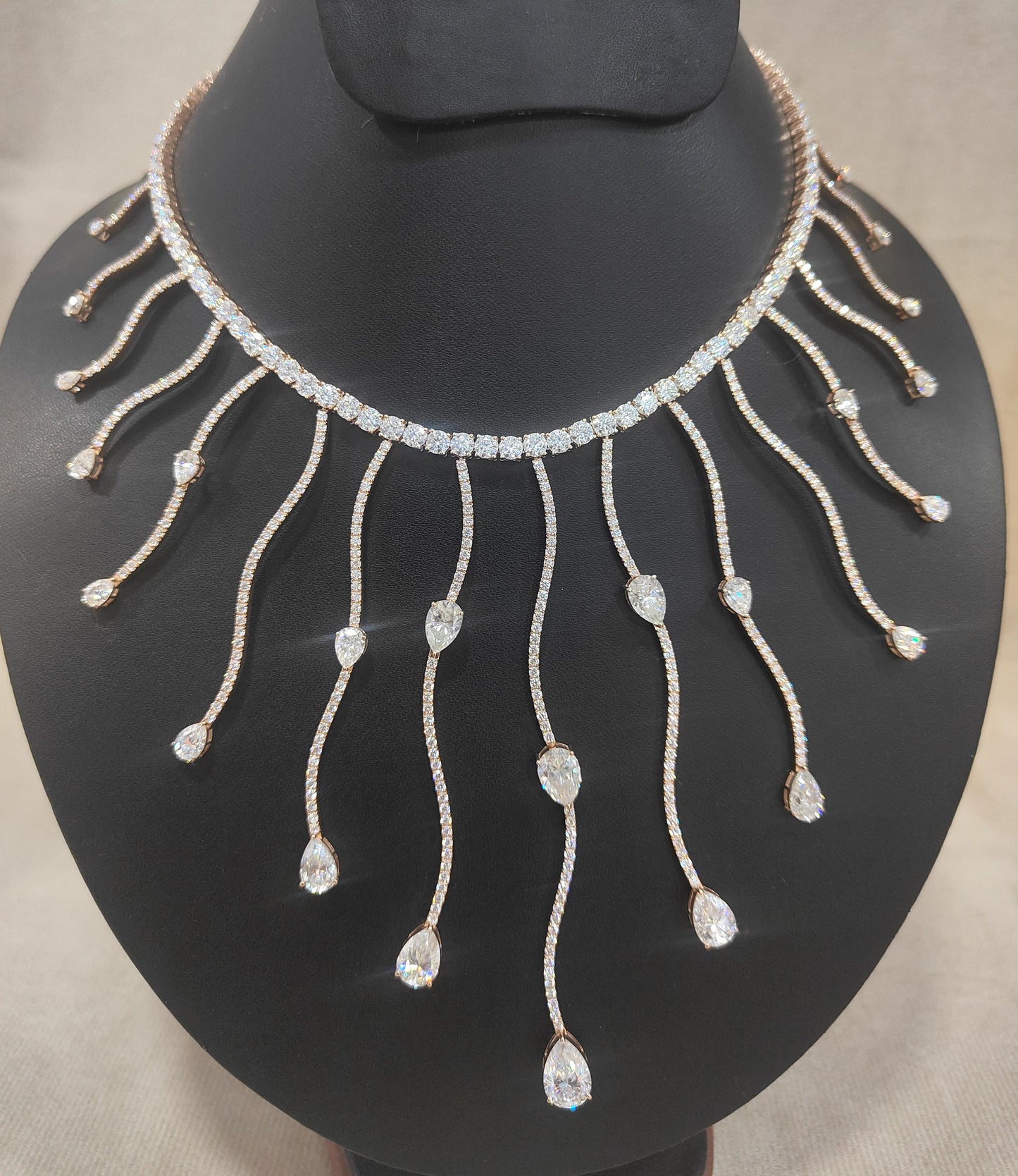 Moissanite Gold Necklace, Designer Pear Cut Necklace, Elegant Wedding Necklace for Bride, Solid Gold Moissanite Jewelry, Anniversary Gift