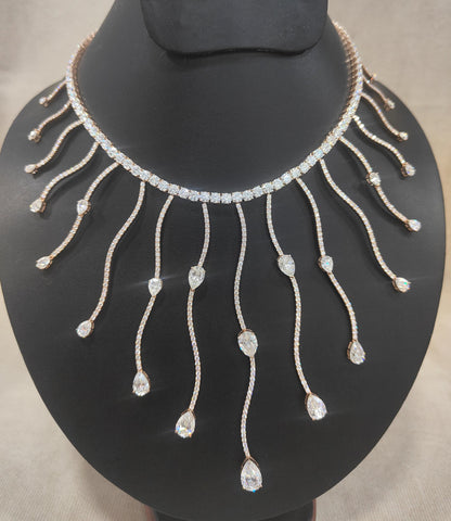 Moissanite Gold Necklace, Designer Pear Cut Necklace, Elegant Wedding Necklace for Bride, Solid Gold Moissanite Jewelry, Anniversary Gift