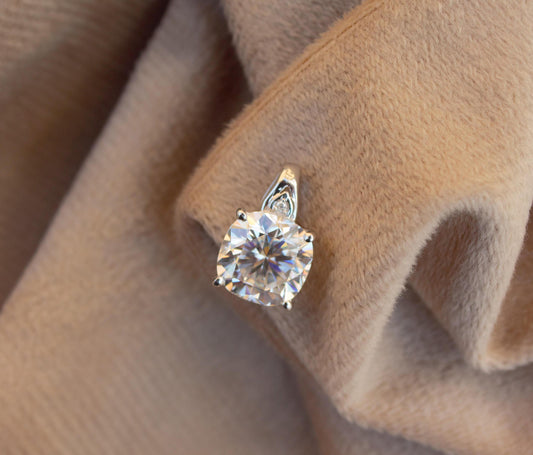 Solitaire Moissanite Prong Set Pendant, White Cushion Cut Moissanite Pendant, Gorgeous Women Charm Pendant, 925 Sterling Silver Jewelry