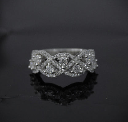 Moissanite Wedding/Engagement Band, 925 Sterling Silver Designer Ring for Bride, Statement Silver Jewelry, Moissanite Jewelry for Her US 8