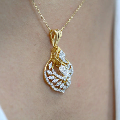 Solid 18K Yellow Gold Diamond Jewelry Set, Designer Gold Stud Earrings and Chain Pendant Set, Wedding Bridal Gold Jewelry Set, Perfect Gift