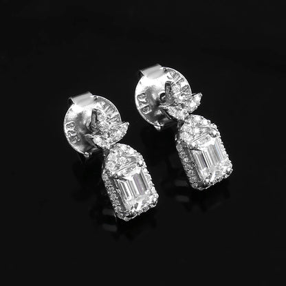 10K White Gold Earrings, Moissanite Earrings, Stud Dangle Earrings, Handmade Designer Jewelry, Push Back Earrings, Gift for Bridesmaids