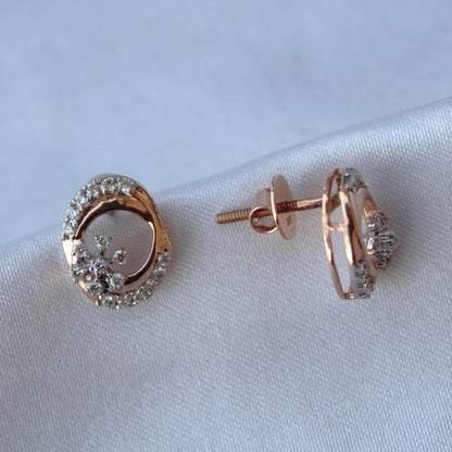 IGI Certified Diamond Gold Jewelry Set, 18k Rose Gold Pendant Necklace with Stud Earrings, Designer Gold Jewelry for Women, Wedding Gift