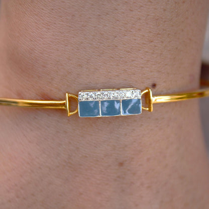 14K Solid Gold Cuff Bracelet, Natural Diamond With Enamel Bracelet, H - I Color S - I Clarity Real Diamond Bracelet, Gift For Special One