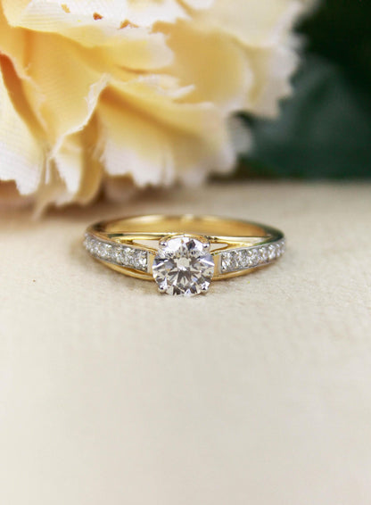 Round Diamond Gold Ring, Solitaire Engagement Ring for Women, 10K/14K/18K Gold Ring, Handcrafted Ring, Customizable Anniversary Ring 1 Carat