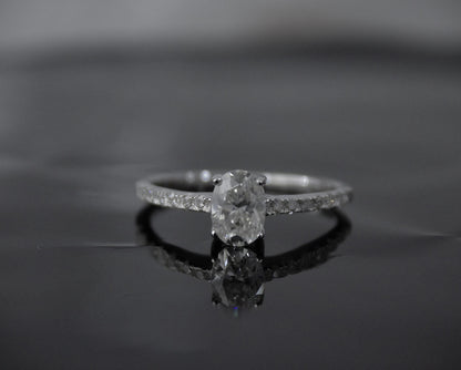 Solid 925 Sterling Silver Moissanite Ring, White Stone Ring for Women, Unique Anniversary Gift, Silver Solitaire Ring, Dainty Oval Cut Ring