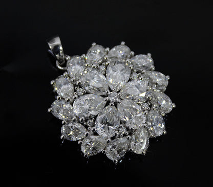 White Moissanite 925 Sterling Silver Pendant, Statement Silver Jewelry for Women, Floral Design Pendant, Pear Shape Pendant, Wedding Jewelry