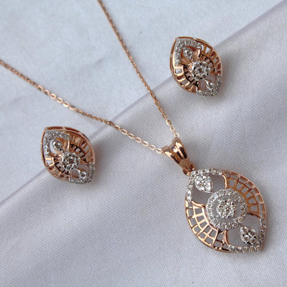 Rose Gold Pendant Earring Set, 18k Solid Gold Diamond Jewelry, Real Diamond Necklace with Stud Earrings, IGI Certified Diamond Jewelry Gift